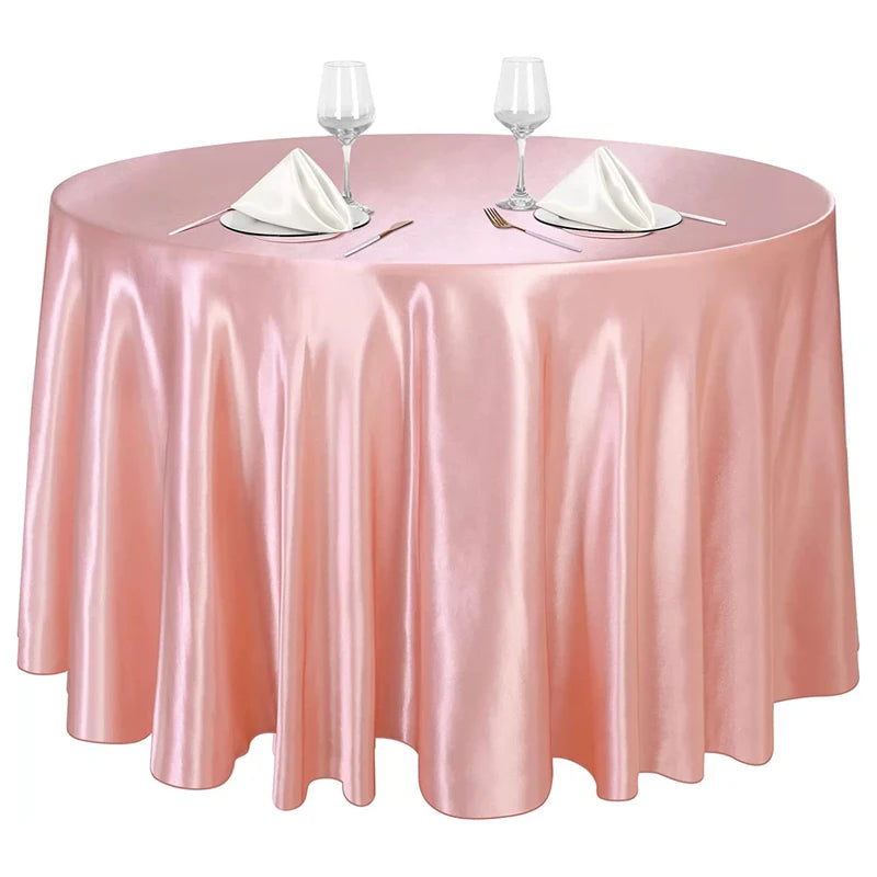 Nappe ronde satinée rose pour décoration de table chic et événementielle.