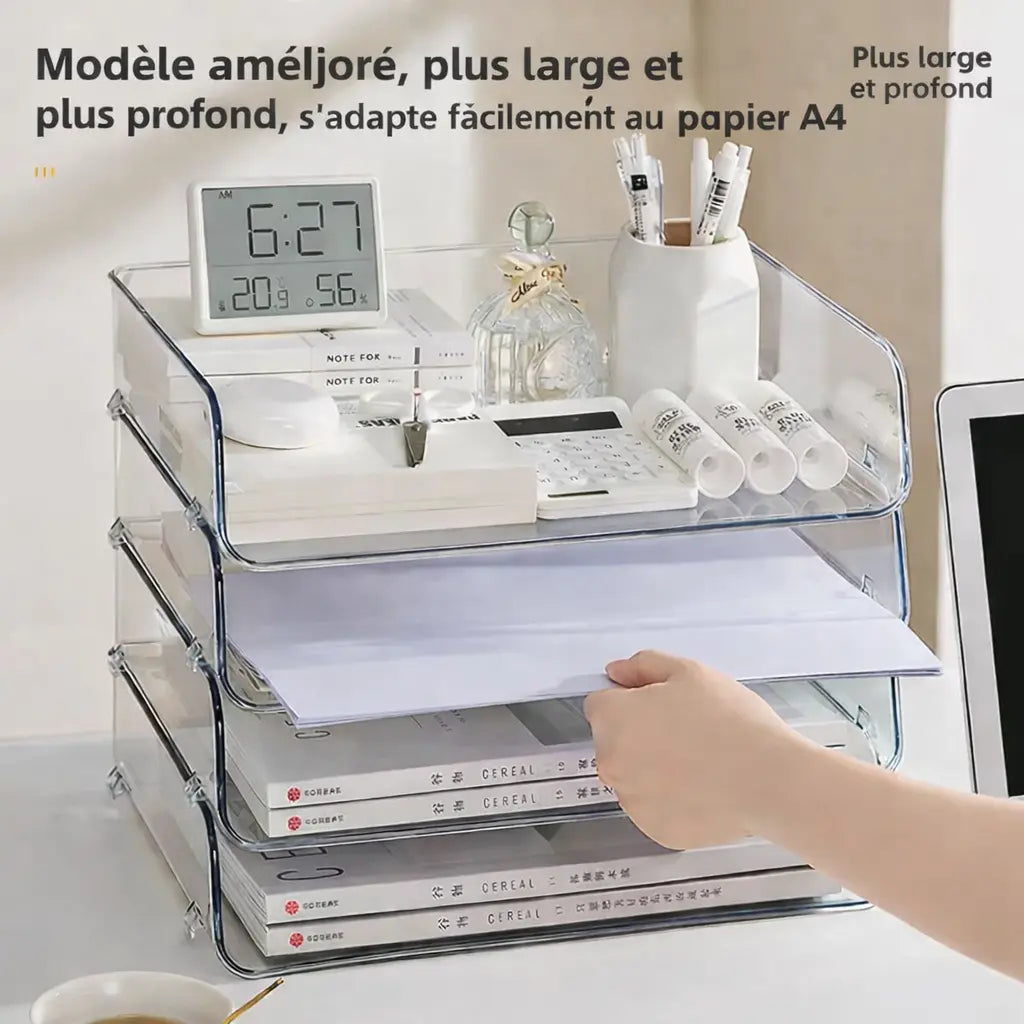 Range papier A4 empilable adapté aux documents et fournitures de bureau