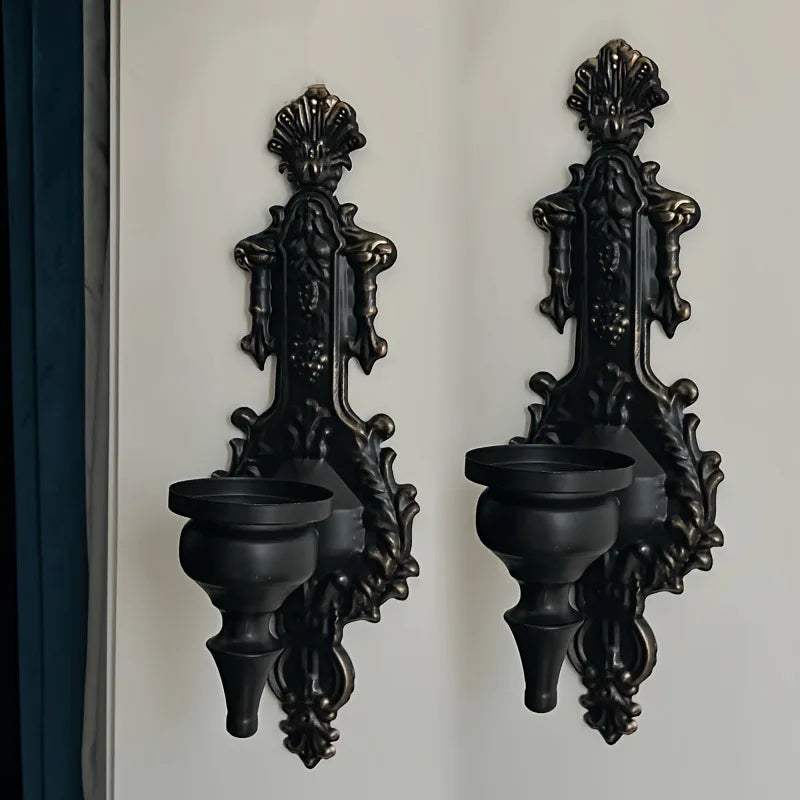 Applique murale baroque noire avec support pour bougie, design ancien et décoratif