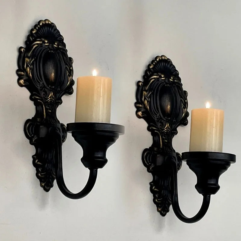 Applique murale baroque noire avec bougie, décoration murale style ancien