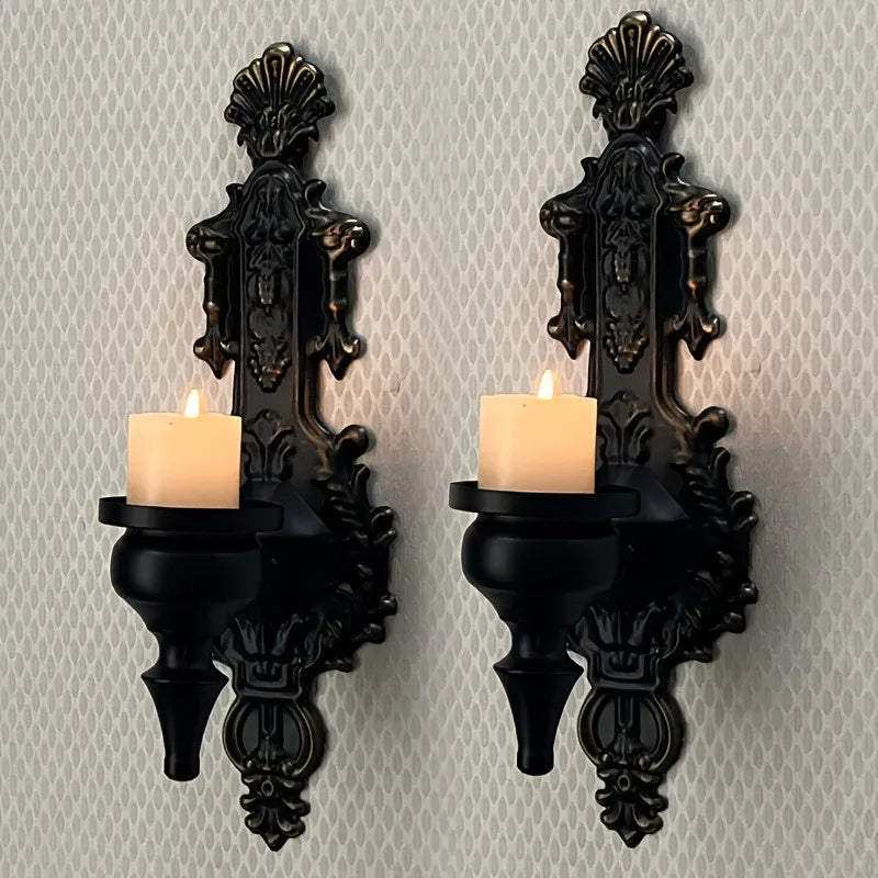 Appliques murales baroques noires avec support bougie, décoration murale classique