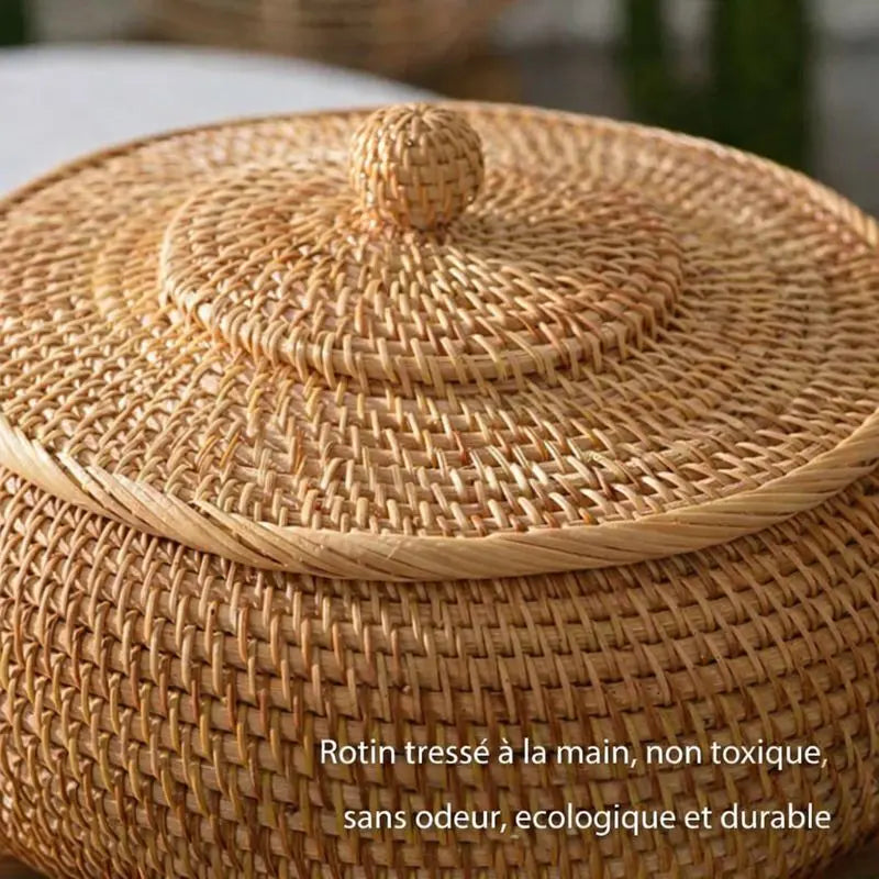 Gros plan du tressage en rotin naturel fait main non toxique et durable