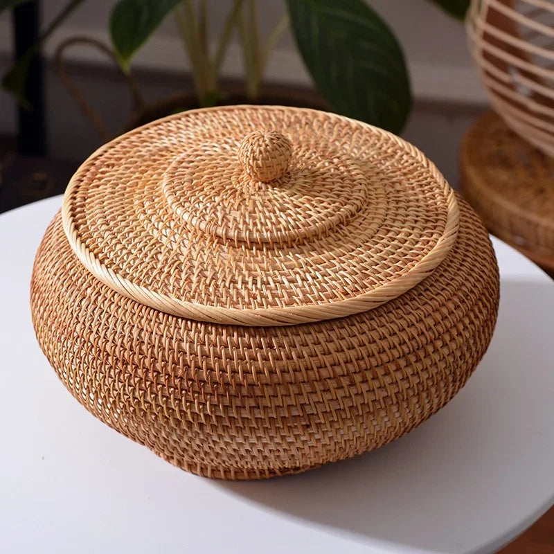 Boite de rangement en rotin tressé naturel pour décoration maison
