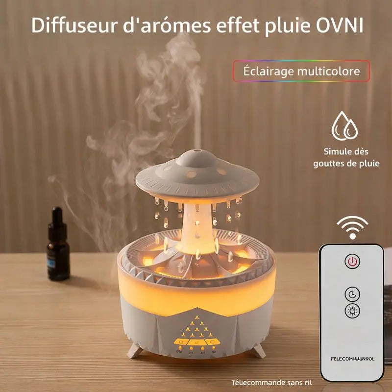 Diffuseur d’arômes effet pluie avec éclairage multicolore et télécommande sans fil