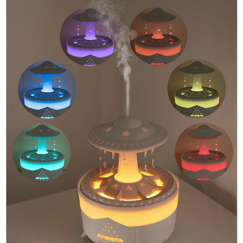 Diffuseur d’arômes effet pluie avec éclairage LED multicolore et ambiance relaxante