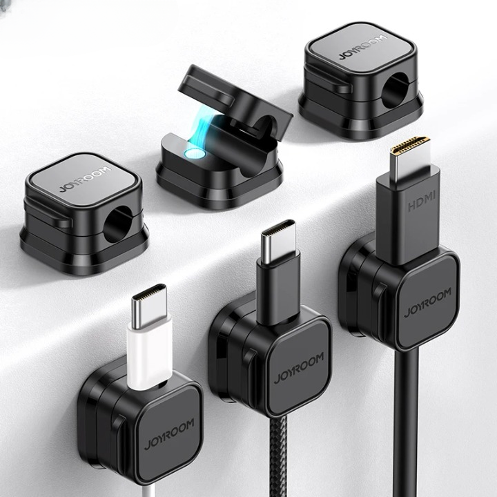 détail du clip magnétique organiseur de câble noir pour chargeur usb et hdmi