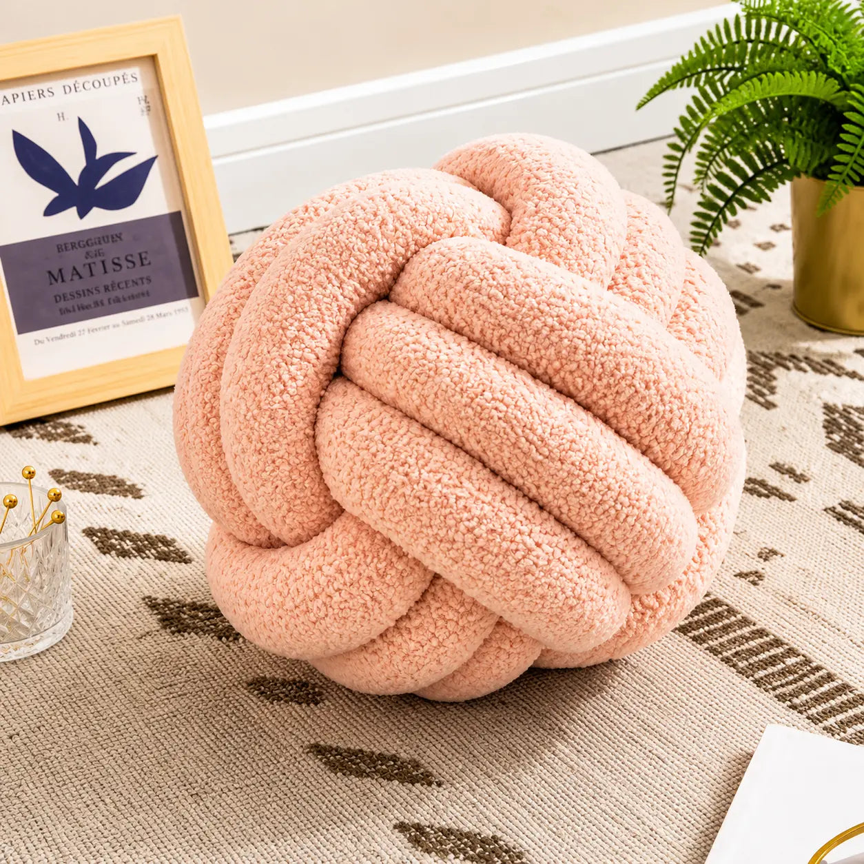 Coussin noeud rose poudré décoratif pour chambre et salon