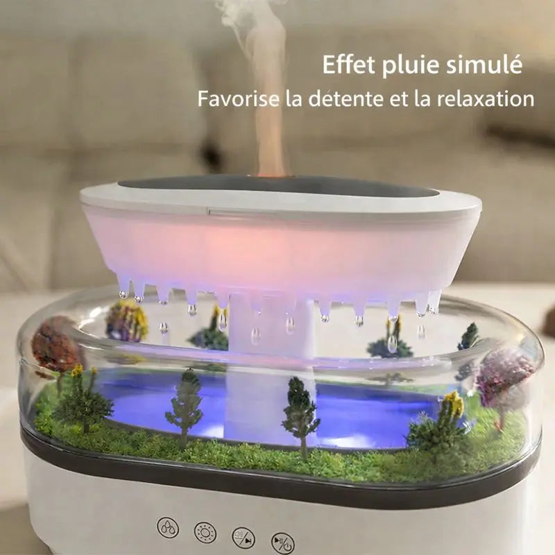 Diffuseur d’arômes effet pluie avec gouttes d’eau simulées favorisant la relaxation