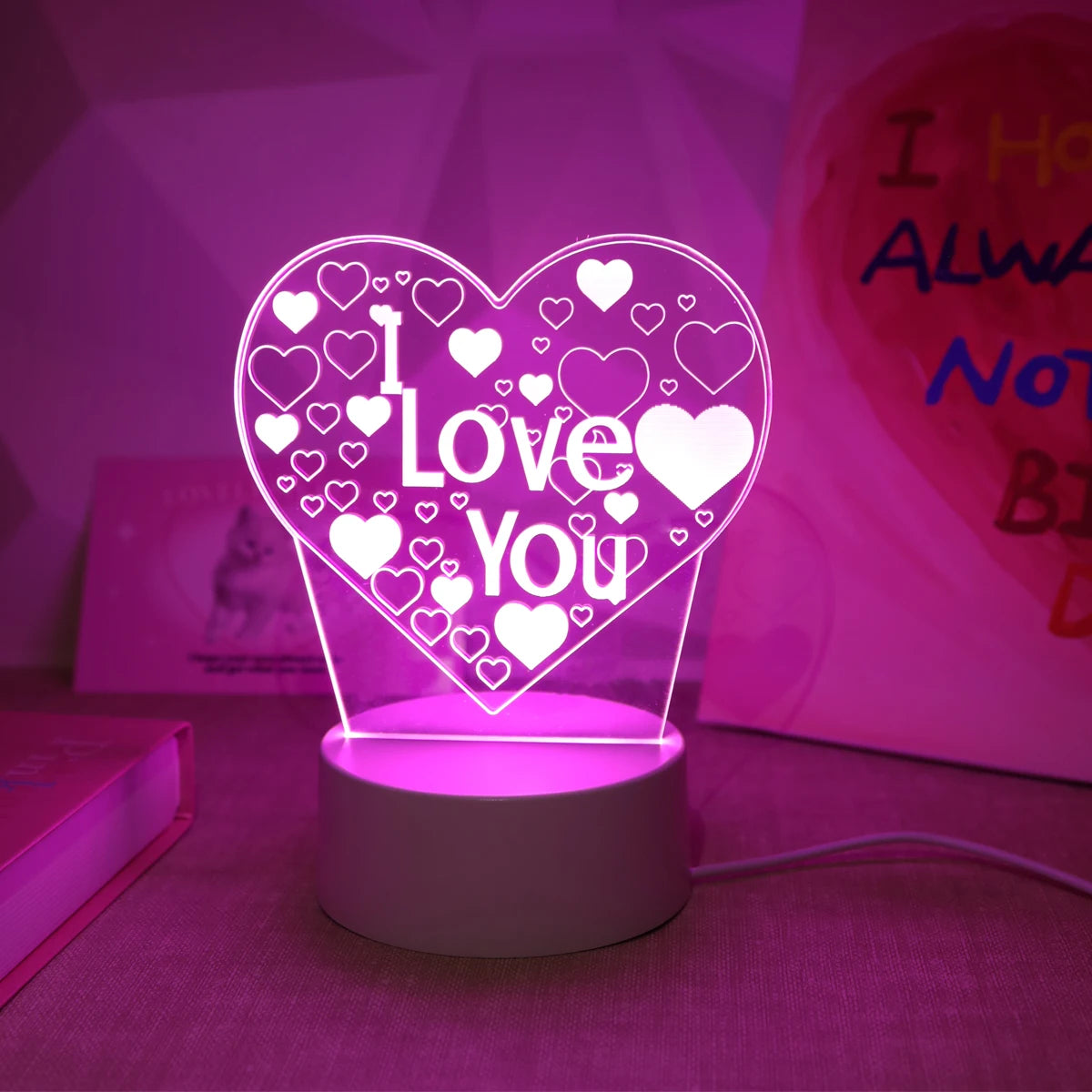 lampe décorative led en forme de coeur avec inscription i love you idée cadeau romantique lumineuse