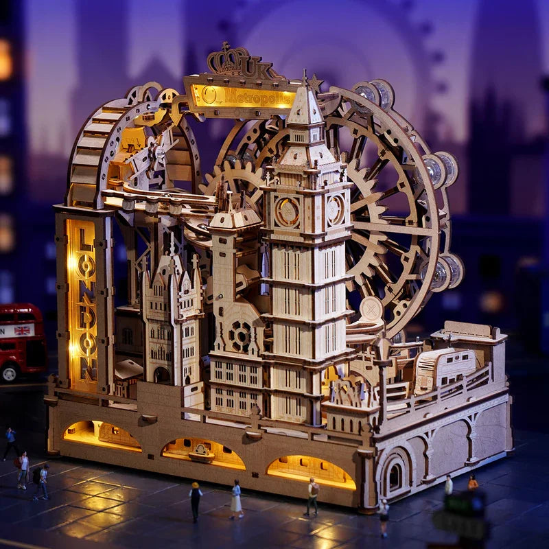 Maquette 3D complète de Londres en bois avec Big Ben, grande roue et rue animée de petites figurines