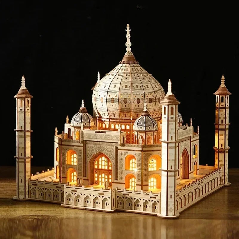 maquette palais chinois miniature en bois avec dôme et pavillons éclairés
