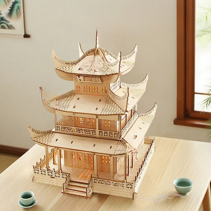 maquette temple asiatique miniature en bois utilisée comme objet décoratif intérieur