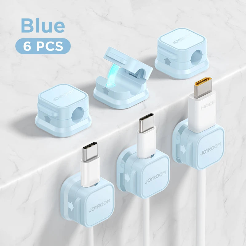 clip organiseur de câbles magnétique bleu pour rangement des fils de bureau