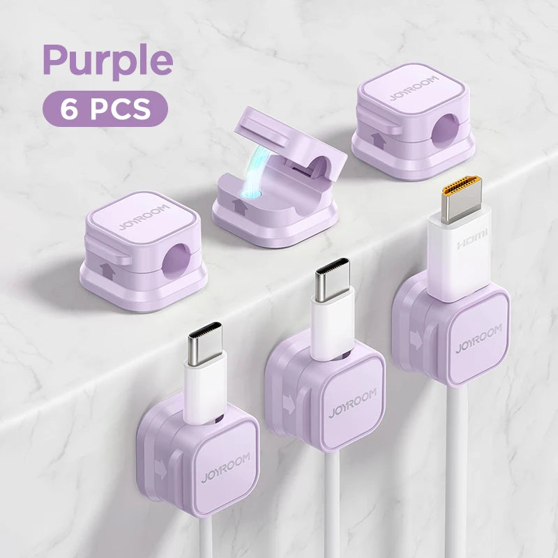organisateur de câbles magnétique violet avec clips adhésifs lot de 6 pièces