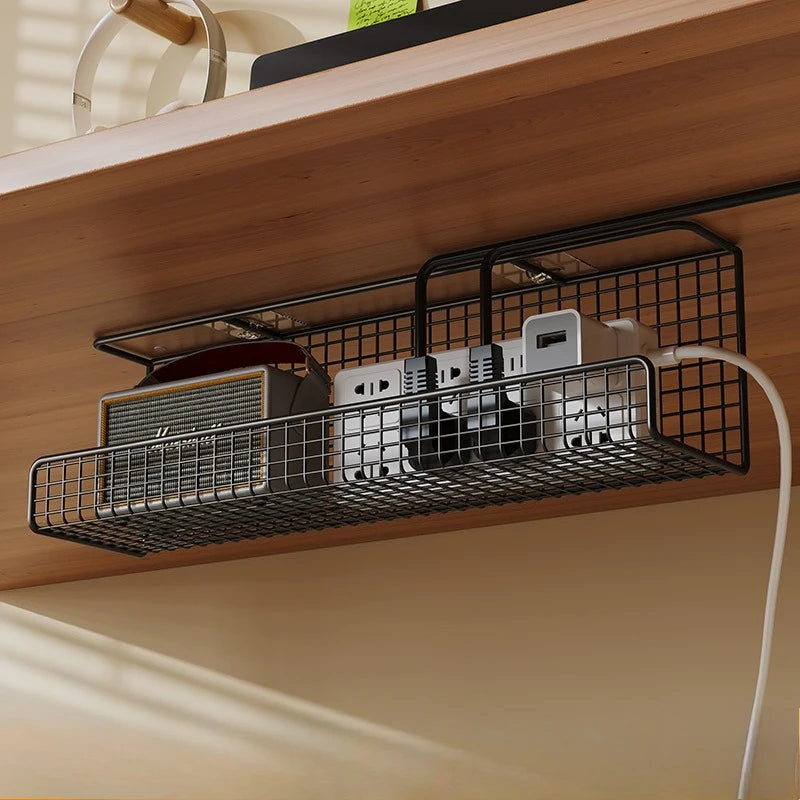 organisateur de cables sous bureau avec etagere metal pour multiprise et gestion cable