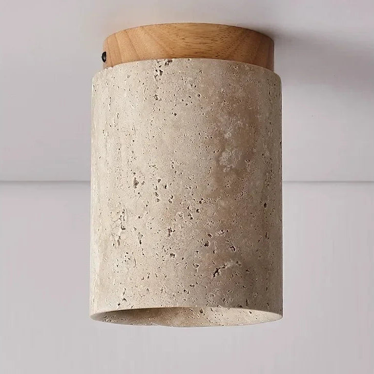 Plafonnier en pierre naturelle et bois au design minimaliste.