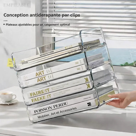 Plateaux de rangement bureau empilables avec système antidérapant par clips