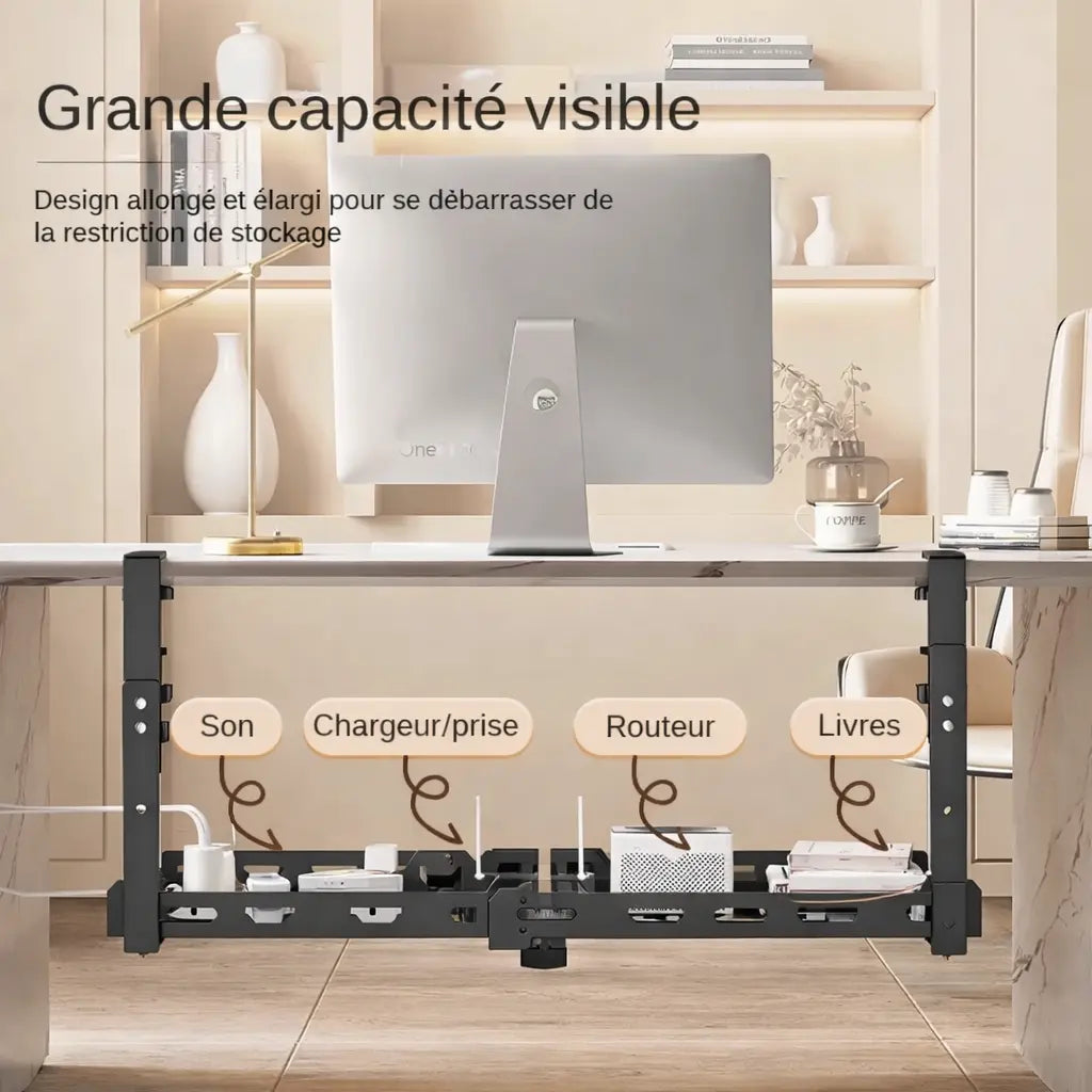 Range câbles sous bureau grande capacité pour multiprise, routeur et accessoires