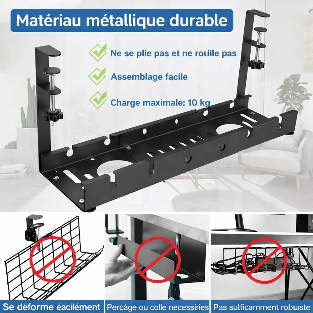 Range câbles sous bureau en métal résistant avec forte capacité de charge